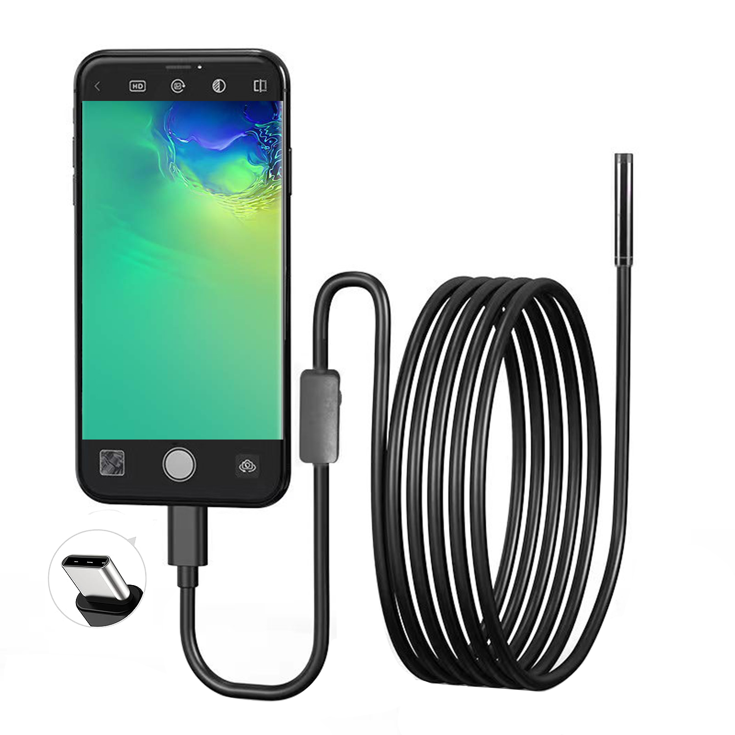 Endoscopio USB para teléfono Android OTG, cámara de serpiente de inspección por boroscopio de 5,5mm, resistente al agua IP67 con 6 luces LED para tipo C