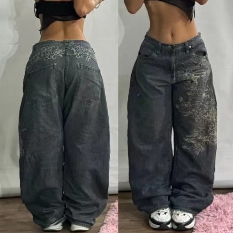 Streetwear nova moda oversized impressão jeans baggy y2k harajuku hip-hop vintage pop gótico cintura alta calças de perna larga