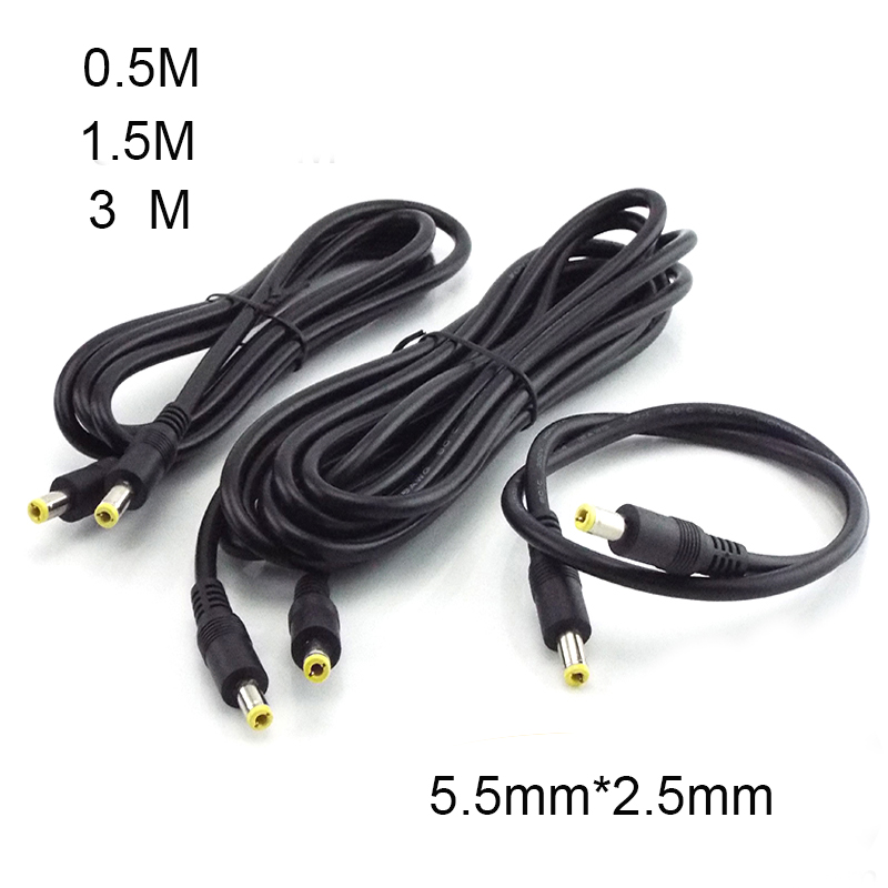 Divisor de fonte de alimentação, 0.5/1.5/3m dc 12v 10a, conector macho para macho, 5.5mm * 2.5mm, cabo de extensão do adaptador de alimentação