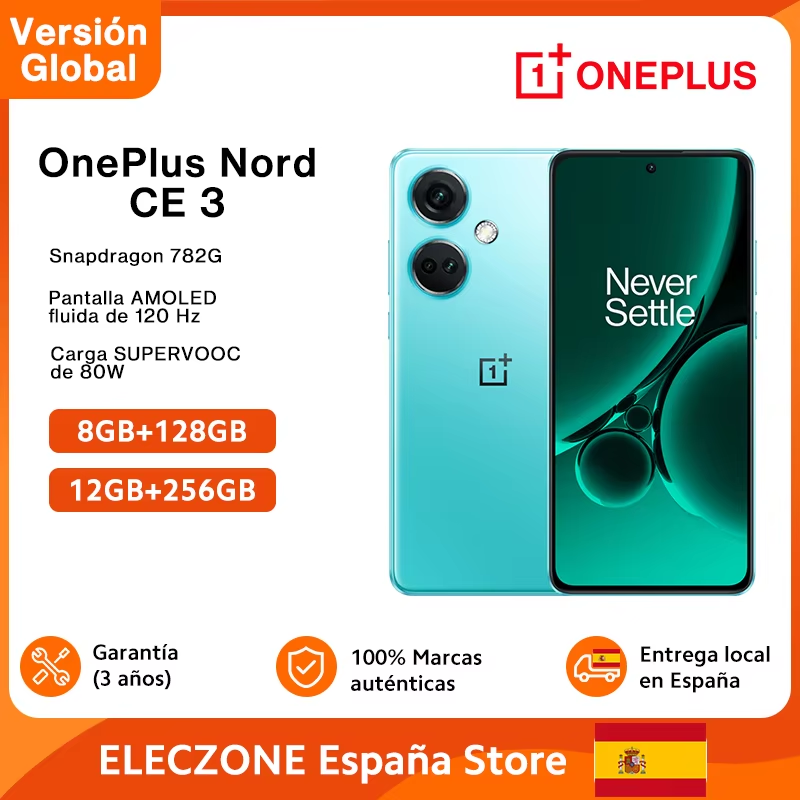 Envío 24 horas Versión Global OnePlus Nord CE 3 5G Snapdragon 782G 120Hz Fluid AMOLED 80W SUPERVOOC 5000mAh Batería Cámara Principal 50MP IMX890