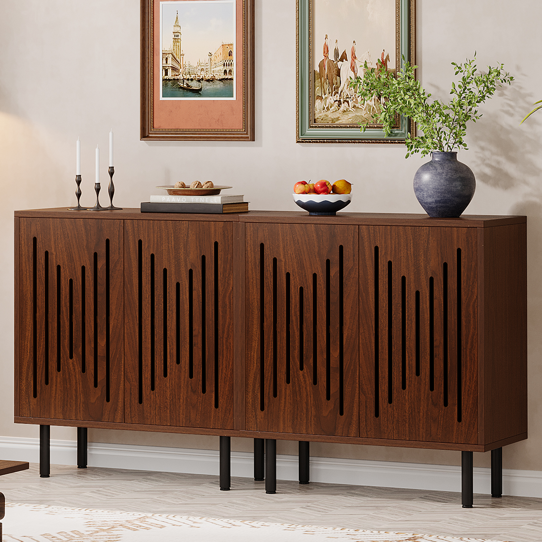 Tribesigns vintage opbergkast set van 2, 59" dressoirbuffet met opbergruimte, boerderijbuffet dressoirkast met deuren