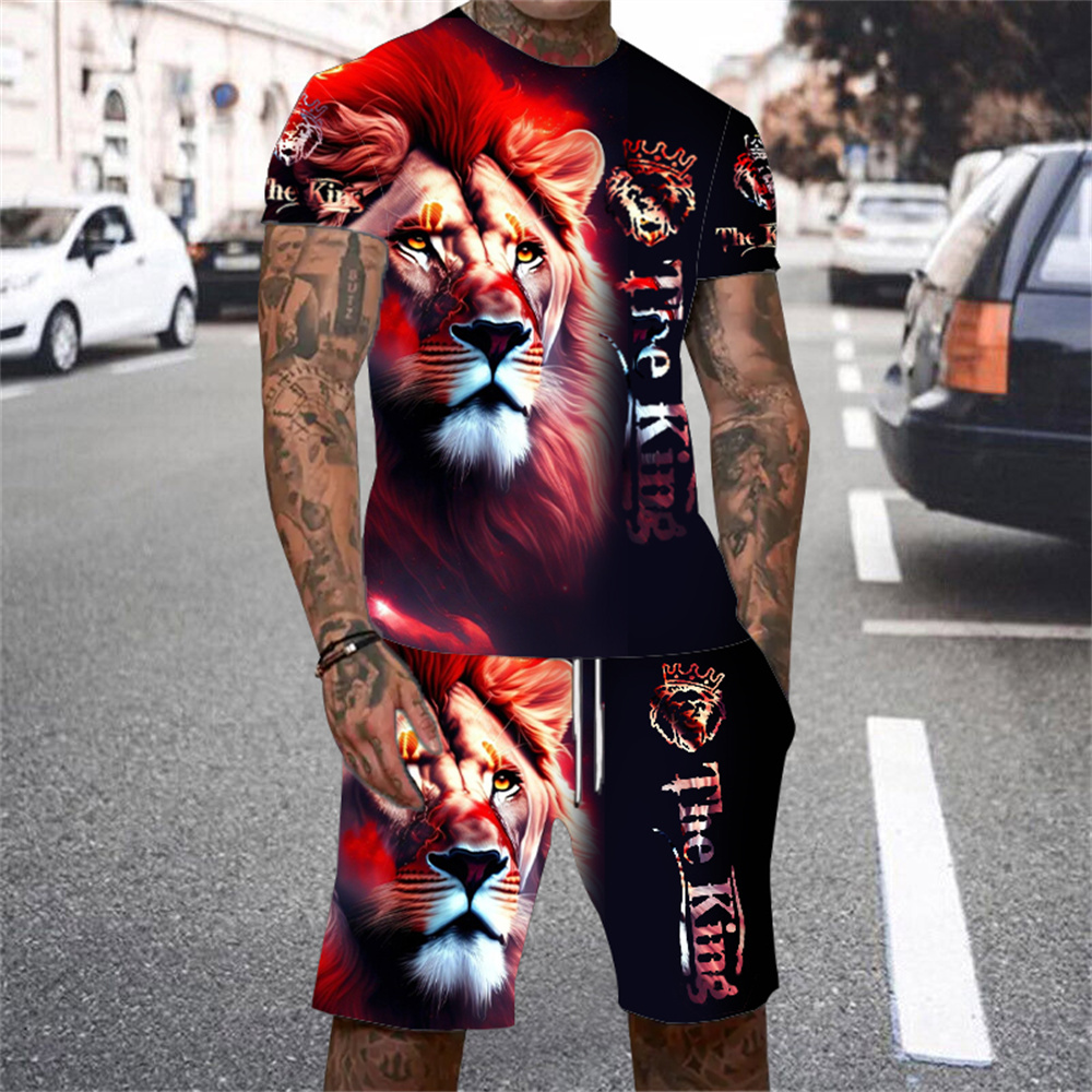 Conjunto de camisetas de hombre con estampado 3D de Rey León 2024 verano, conjunto de moda informal para exterior
