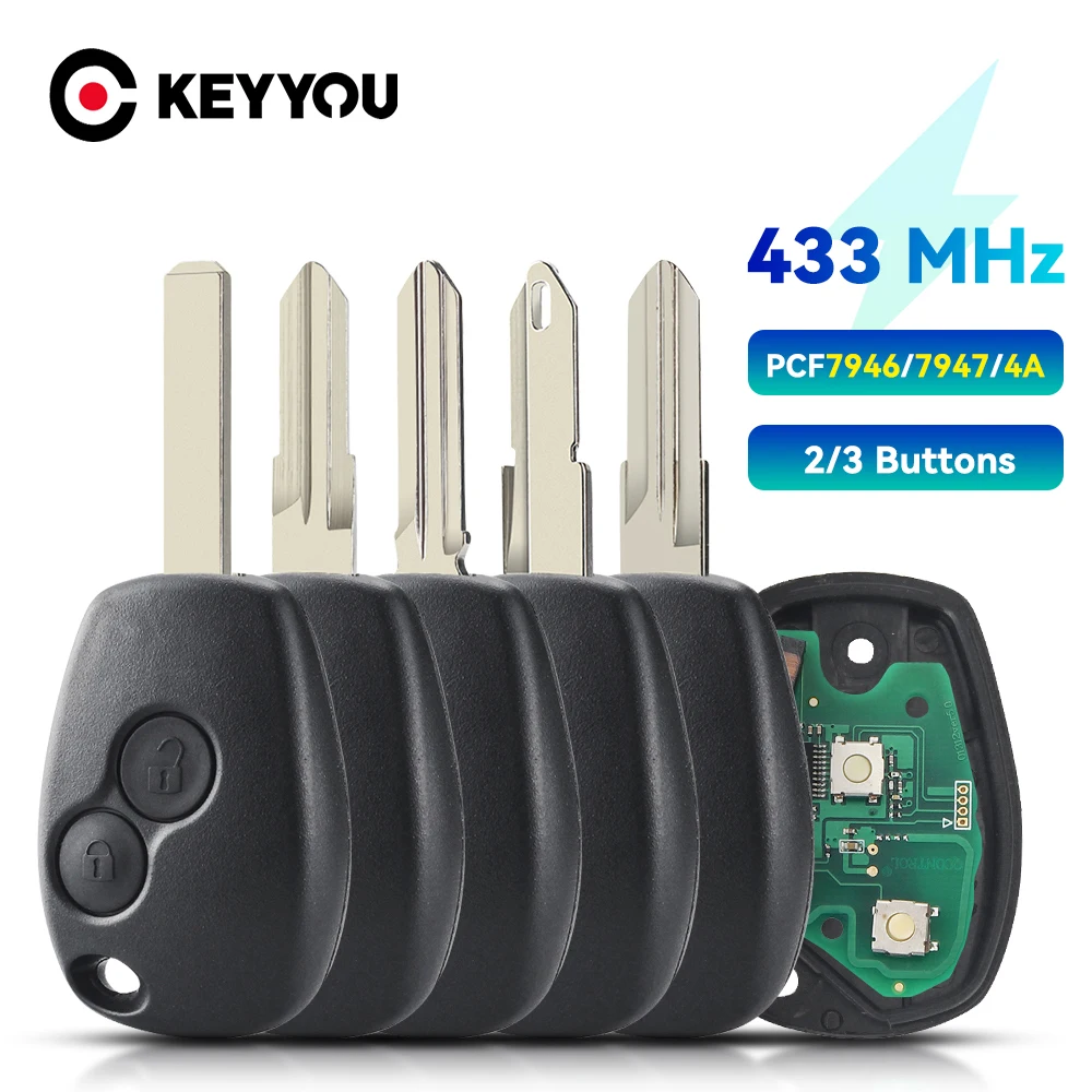 KEYYOU Zdalny kluczyk samochodowy do Renault Duster Modus Clio 3 Twingo DACIA Logan Sandero Kangoo 433MHz PCF7946 PCF7947 Chip