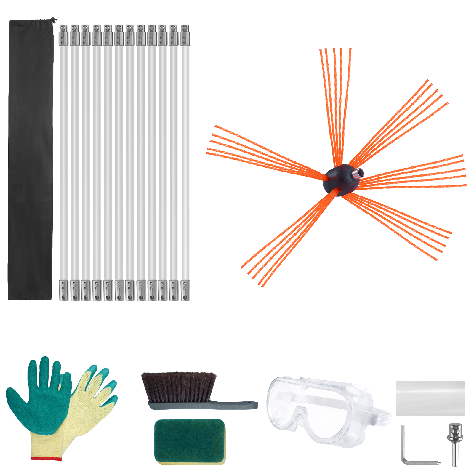 SucceBuy Kit de balayage de cheminée 23/26/30/33/39 pieds avec tiges flexibles en nylon renforcé Brosse de nettoyage de cheminée ergonomique Brosse à 360 degrés