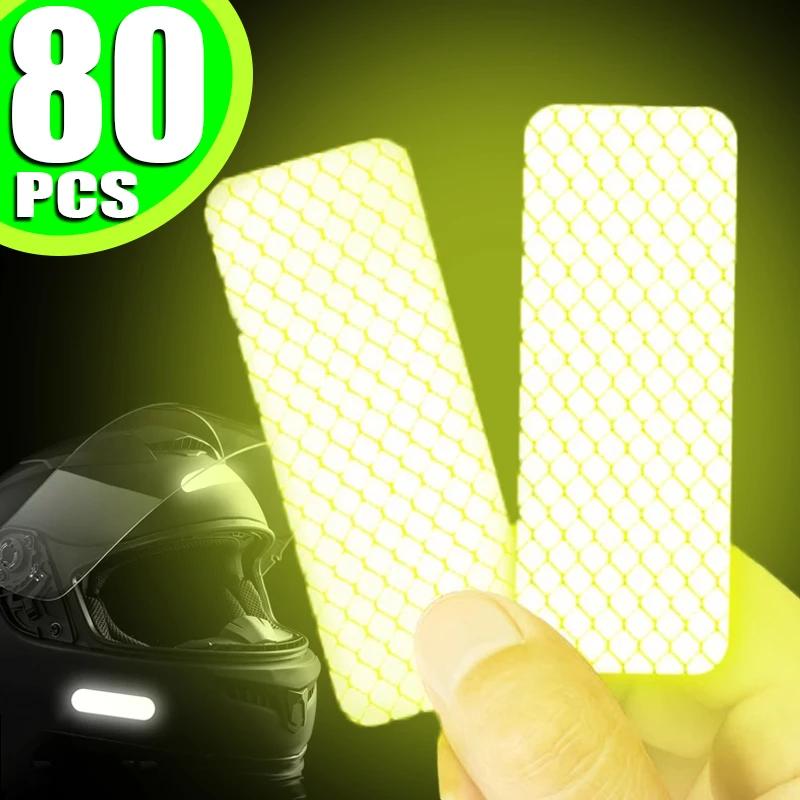 80/40/10 Uds. Pegatinas reflectantes de advertencia de seguridad para casco cinta reflectante impermeable de alta visibilidad para conducción nocturna caminar en coche