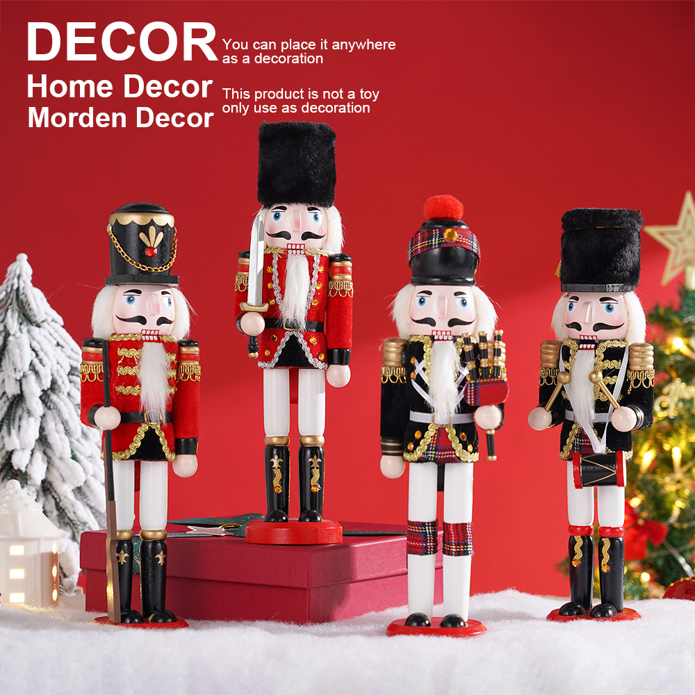 30cm Christmas Nutcracker Wooden Soldier Creative Craft Vintage Band Dolls Figurine Festival Gift Desktop Ornament Home Decor