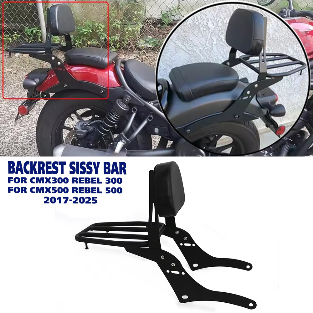 Abnehmbarer Motorrad-Sissy-Bar-Rückenlehne mit Gepäckträger für Honda Rebel 300 500 CMX300 CMX500 CMX 300 500 2017-2025