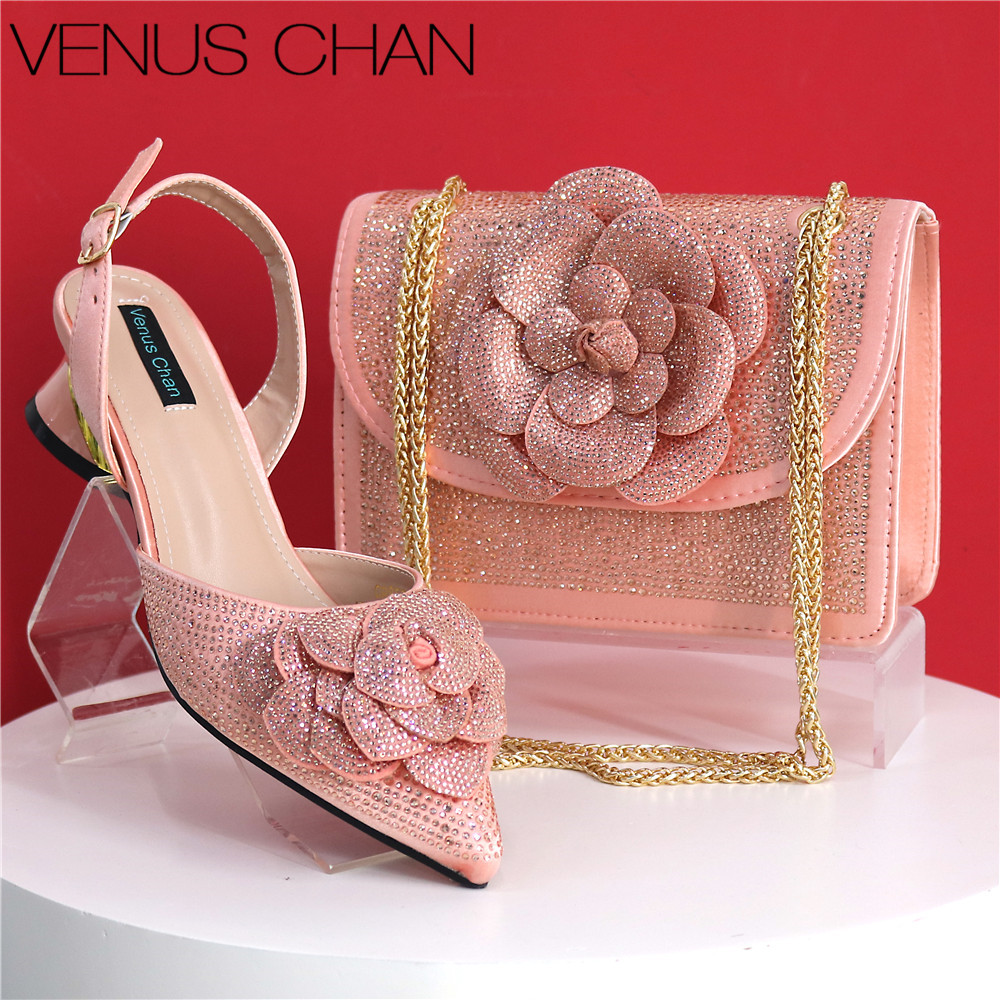 Ensemble de chaussures et sac pour femme, document pêche, élégant, orné de biscuits, nœud de perles, résistant à l'usure, talon confortable