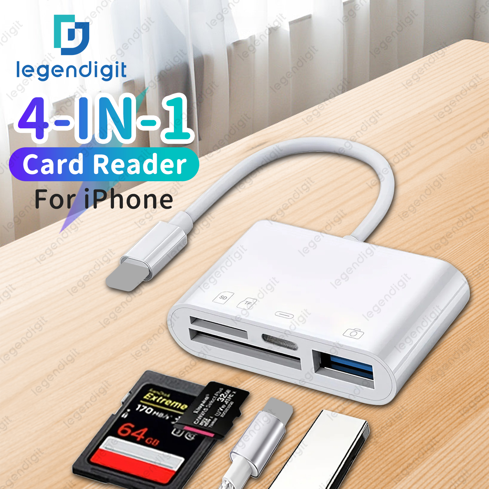 Czytnik kart SD 4w1 TF do iPhone'a z adapterem ładowania iOS Kabel OTG Adapter do aparatu Czytnik kart pamięci Konwerter kart Micro SD
