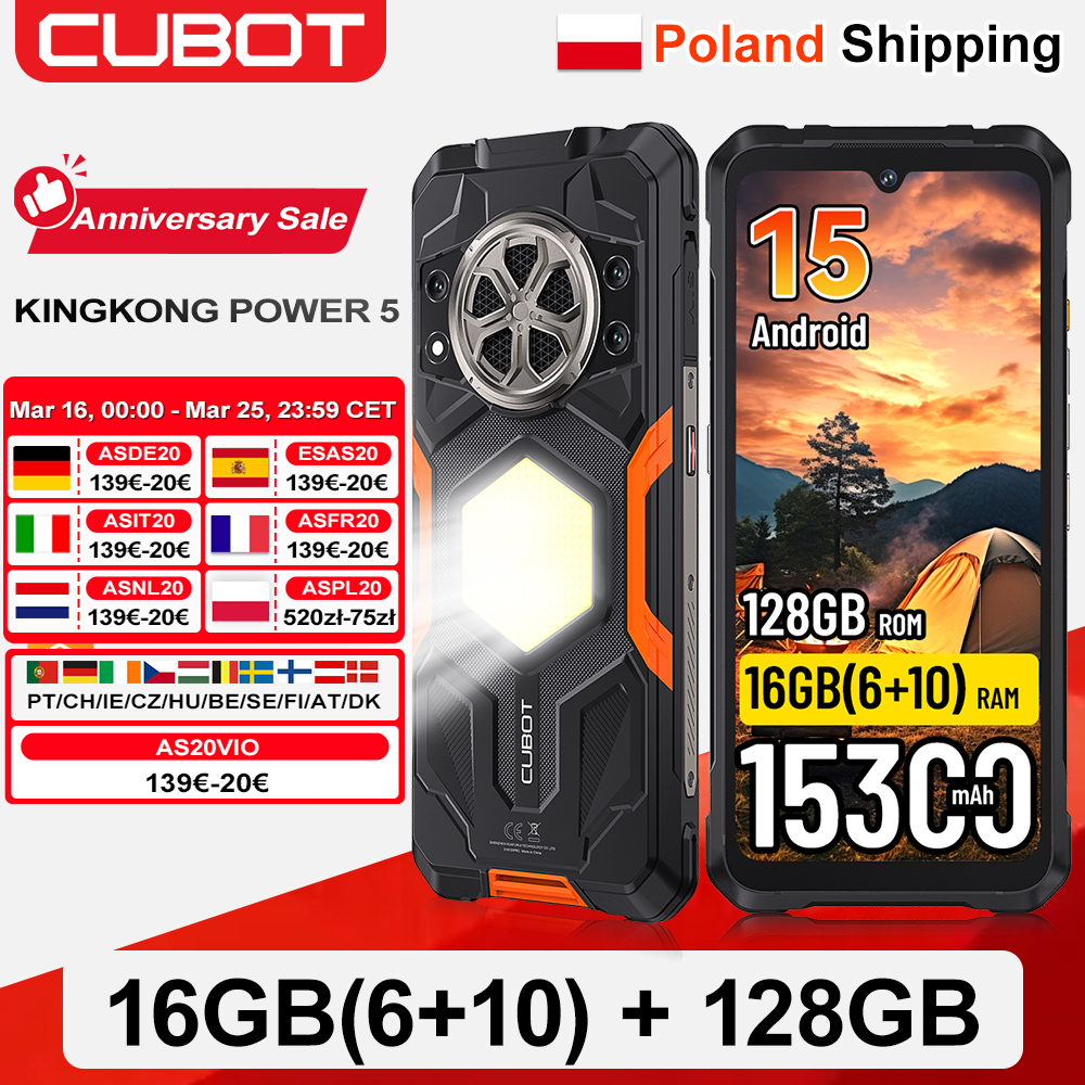 [Spedizione dalla Polonia] CUBOT KingKong Power 5 Smartphone Robusto Android 15 15300mAh 6.88" 16GB RAM (6+10) 128GB ROM Luce da Campeggio