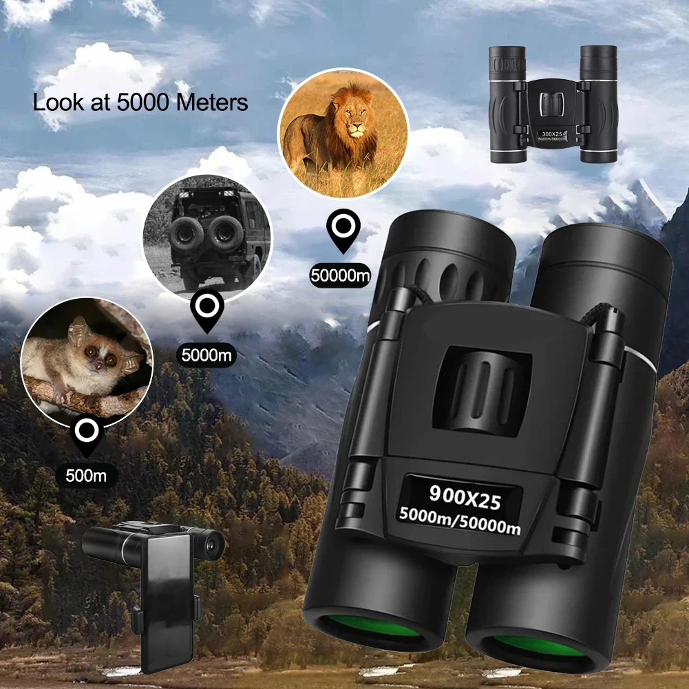 Potente Telescopio de Largo Alcance 900x25 BAK4, Binoculares de Baja Luz para Caza, Camping y Actividades al Aire Libre