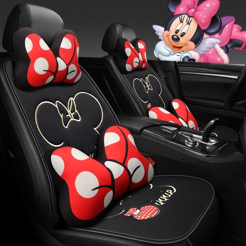 Слитный Шелковый Прохладный чехол на подголовник автомобиля Disney с Минни, симпатичная мультяшная подушка для автомобильного сиденья с Микки Маусом, дышащий чехол для сиденья