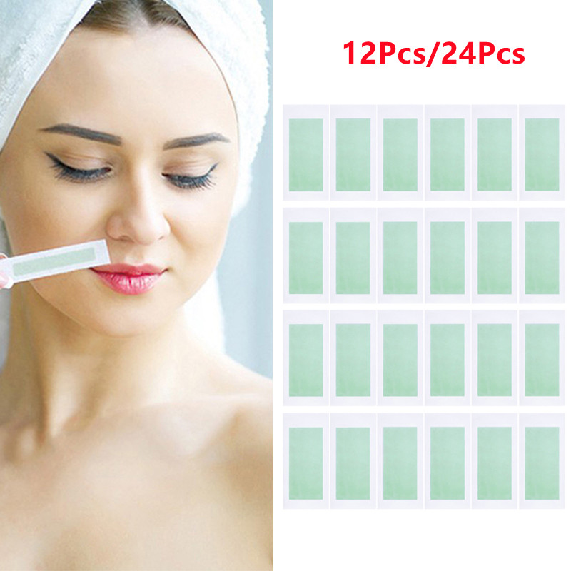 12 uds/24 Uds. Tiras de cera para depilación profesional, toallita para encerado, pegatina para cara, pierna, labio, ceja, pierna, brazo, depilación corporal