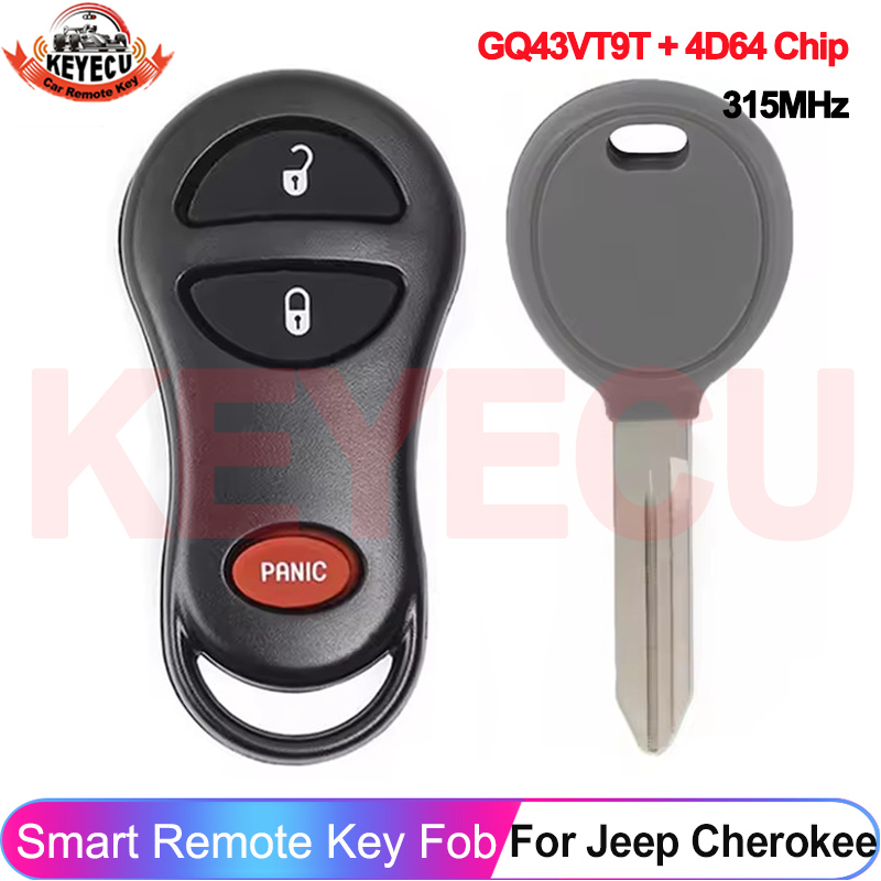 KEYECU 3 Tombol Chip 4D64 Chip Transponder kunci jarak jauh 315MHz untuk Jeep 1999 2000 2001 Cherokee 2002 2003 2004 Grand Cherokee