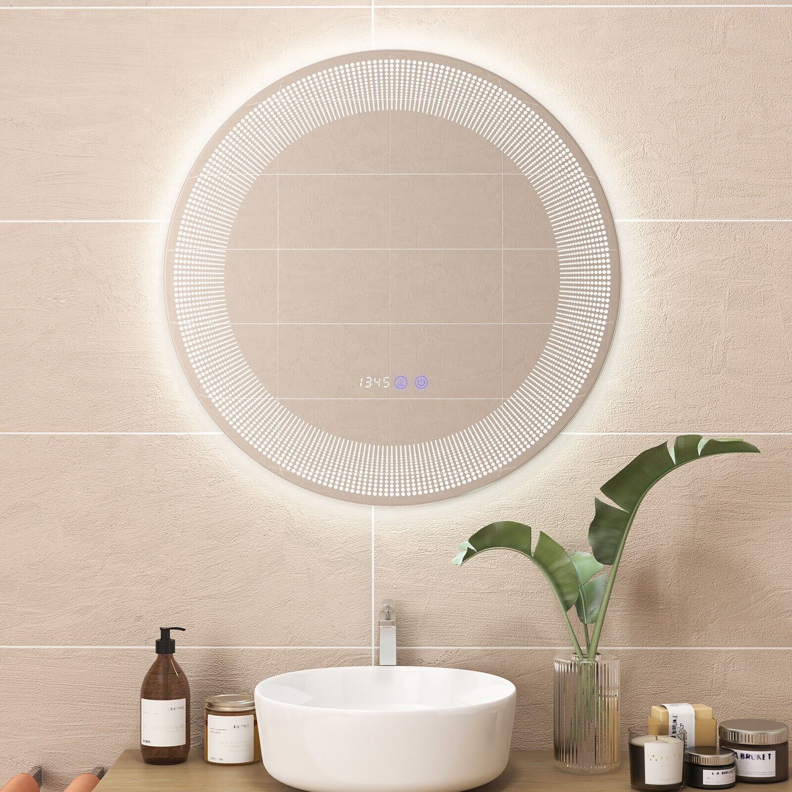 ERGOMASTER Bathroom Led Vanity Mirror Dimmable Vanity Wall Mirror w/3 Colors Lights
