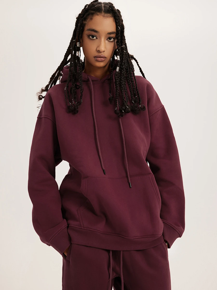 Bornladies-Conjunto de Sudadera con capucha y forro polar para mujer, chaqueta cálida de gran tamaño, jerséis de felpa de Color sólido