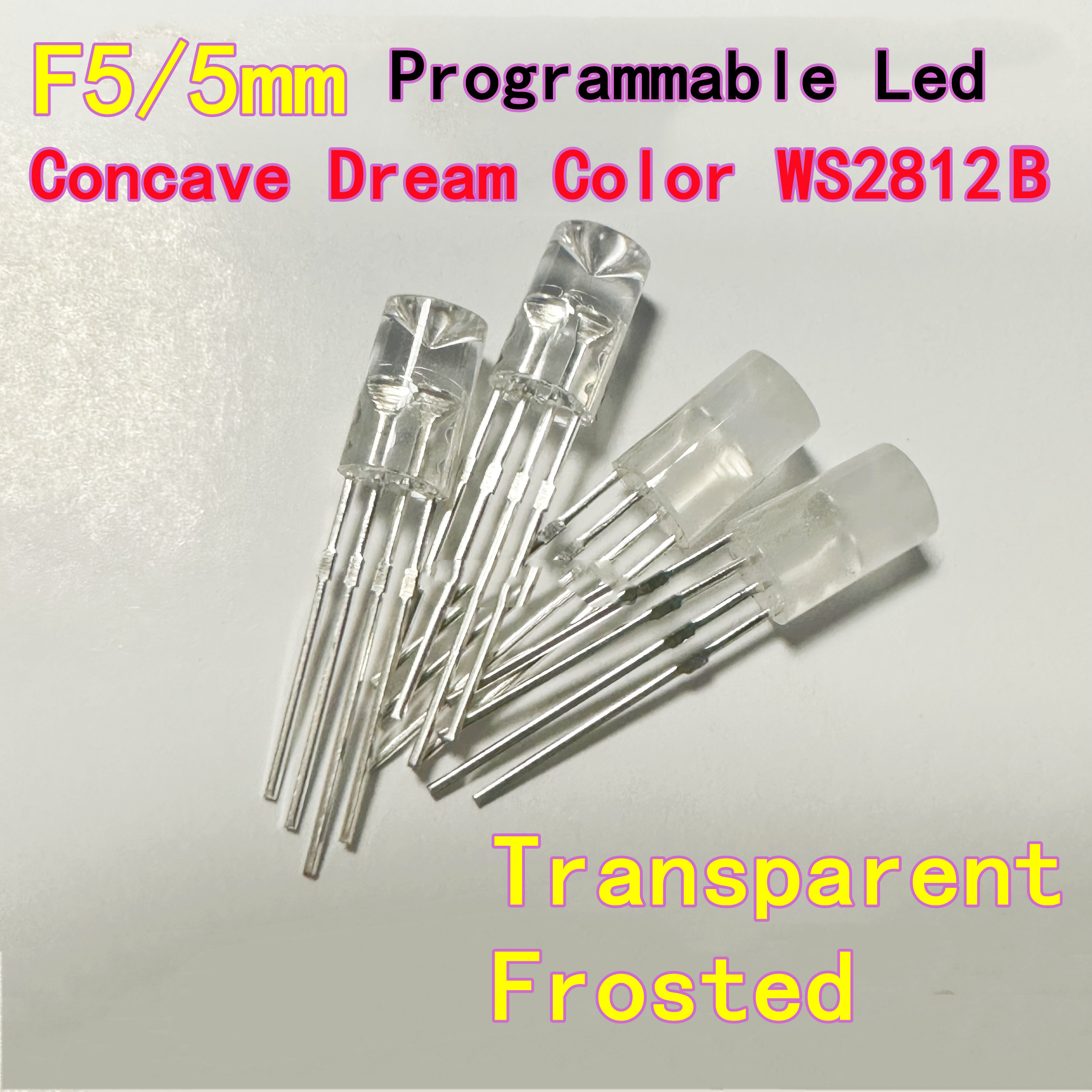 100 Uds F5mm cóncavo RGB Hada LED Color de sueño WS2812B agujero pasante diodo LED IC programable esmerilado/transparente 5V