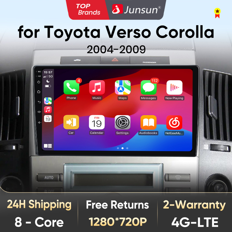 Junsun V1 sans fil CarPlay Android Auto Radio pour Toyota Corolla Verso 2004 2005 2006 2007-2009 4G voiture systèmes intelligents GPS