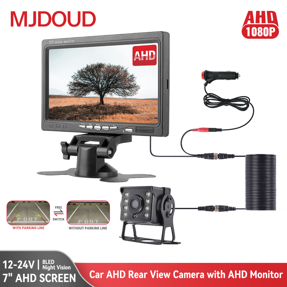 MJDOUD-cámara de visión trasera AHD para coche, con Monitor para remolque de estacionamiento de camiones, cámara frontal de 24V para pantalla de 7 pulgadas, fácil instalación