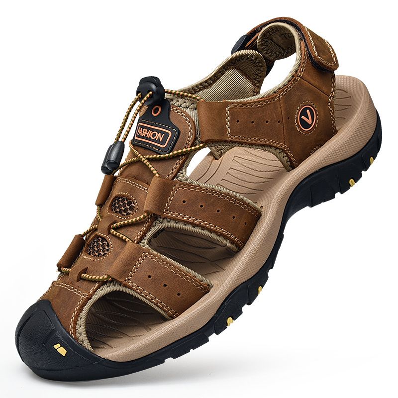 2026 Neue Herren-Sandalen Handgefertigt mit Dicker Gummisohle Atmungsaktiv Lässige Slip-On Strandschuhe Leder Verbesserte Version