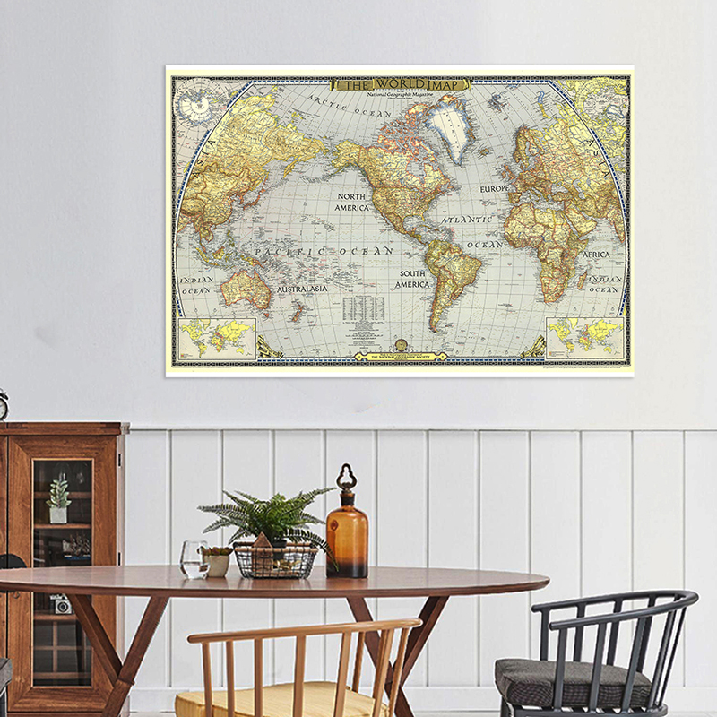 -World Map (1943)- World Map Poster Prints Hanging School Travel Supplies,Gift,Educational Wall Art,Wall Decor