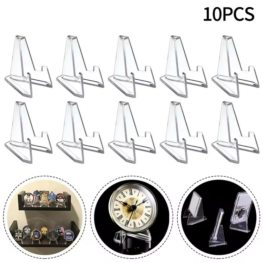 10 pièces, présentoir à pièces de monnaie en acrylique transparent, présentoir stable pour objets de collection, petit chevalet, support pour cartes, photos, mini support, badge