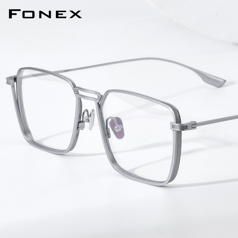 FONEX Bingkai Kacamata Titanium Pria Desain Merek Antik Kacamata Persegi Retro Ukuran Besar Kacamata Jepang Ringan 85721