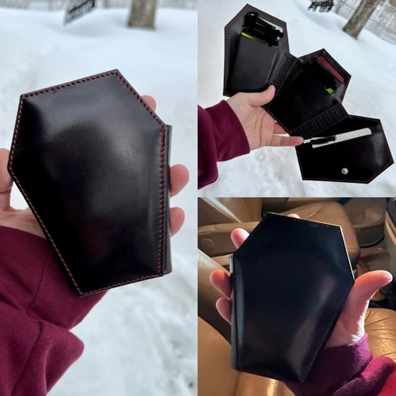 Dark Style Coffin Design Coin Purse Halloween Pattern Clutch Zipper Wallet PU Leather Trendy Purse
