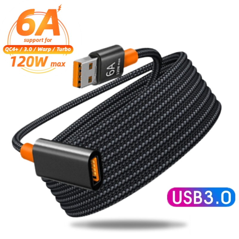USB 3.0 macho para fêmea extensão, transmissão de dados de alta velocidade, cabo de carga para PC, laptop, câmera, TV, jogos, 6A