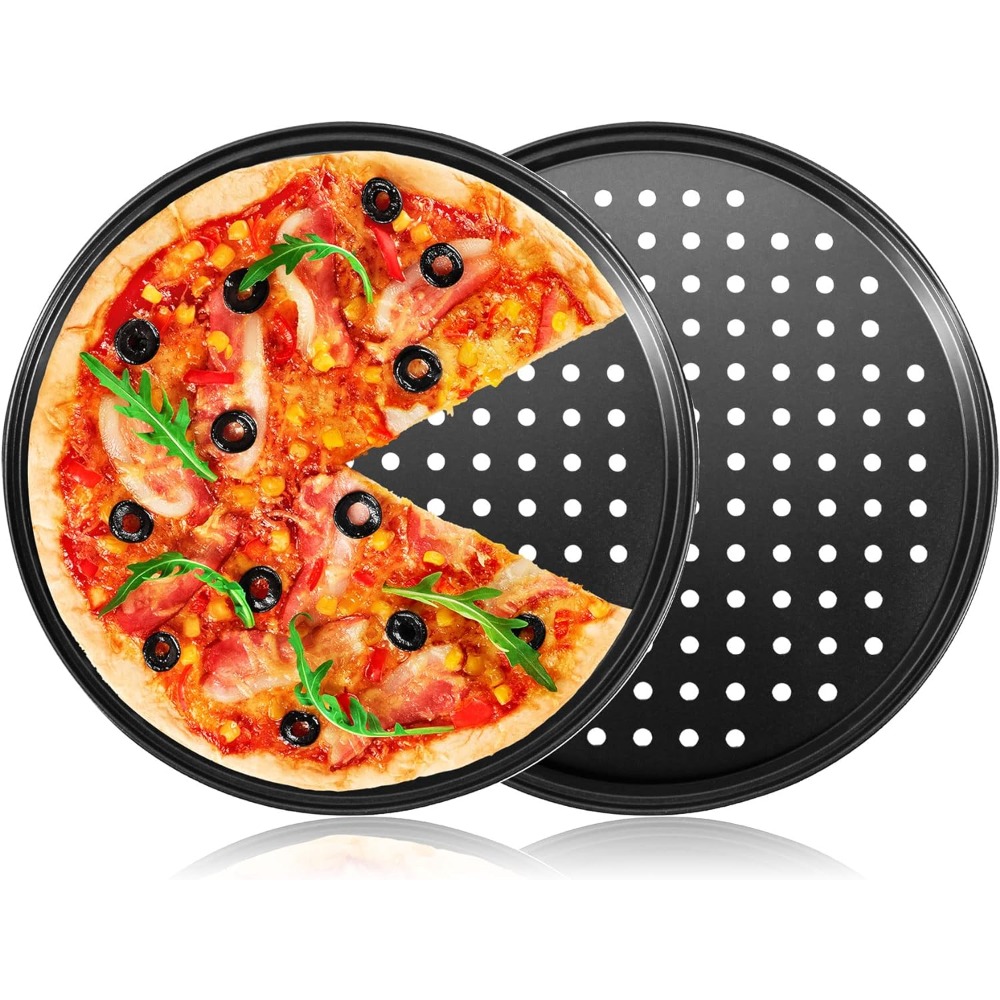 1 pçs panelas de pizza para forno redondo pizza pan com furos 28cm bandeja de pizza para forno cozimento aço pizza forno acessórios ferramentas cozinha