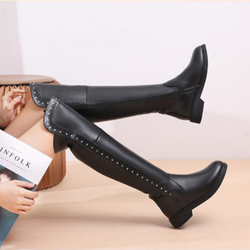 Damskie buty za kolano Zimowe naturalne wełniane ciepłe oryginalne skórzane damskie buty do kolan Duży rozmiar antypoślizgowe buty śniegowe damskie