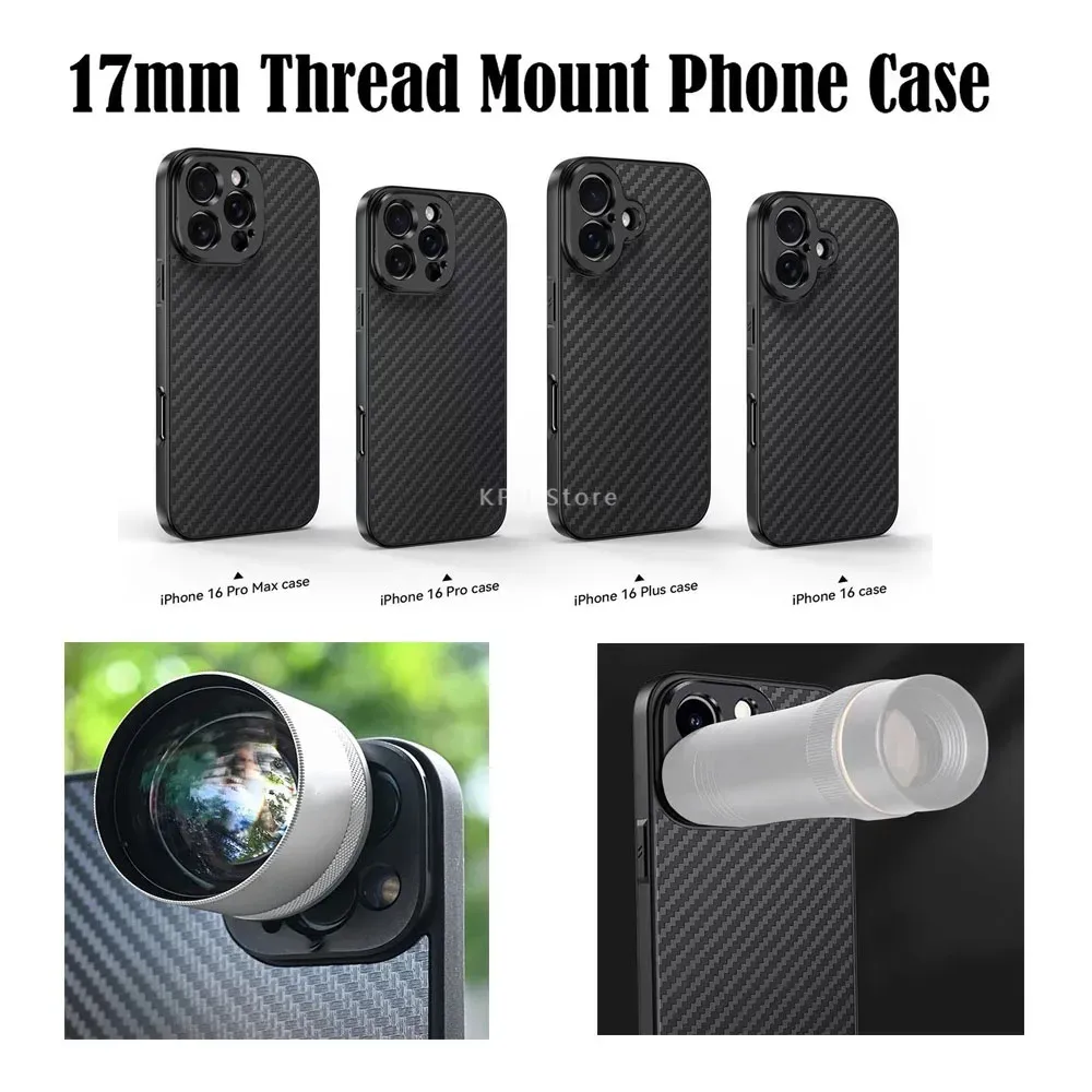 Custodia per telefono con montaggio a filo in fibra di carbonio da 17 mm per IPhone 15/16 Pro Max Plus Proteggi la custodia del telefono per l'obiettivo del telefono Ulanzi Apexel Kase