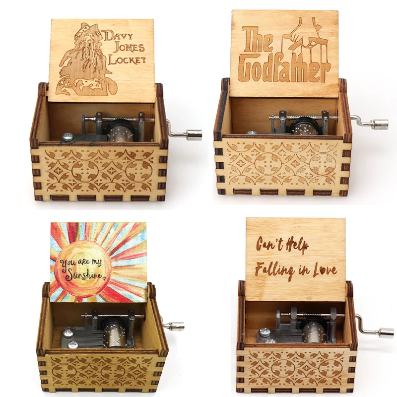 Different styles Wooden Hand Cranked Music Box Jurassic Can't Help Falling in Love Valentine's Day to Christmas Birthday Gift