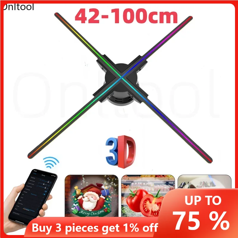42-100 CM 3D Fan Hologram Projector Wifi Display Reclame Logo Licht Led Teken Holografische Lamp Driedimensionale projectoren
