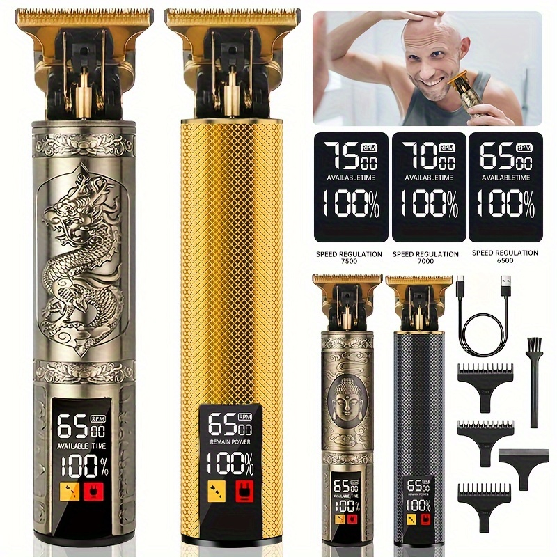 Kit profissional de cortadores de cabelo e aparadores vintage, conjunto de corte de cabelo e aliciamento sem fio recarregável para homens, aparador de barba com