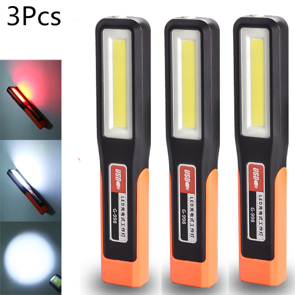 3 個の強力な COB LED ワークライトガレージメカニックランプ USB 充電式懐中電灯 MagneticTorch 緊急灯警告灯