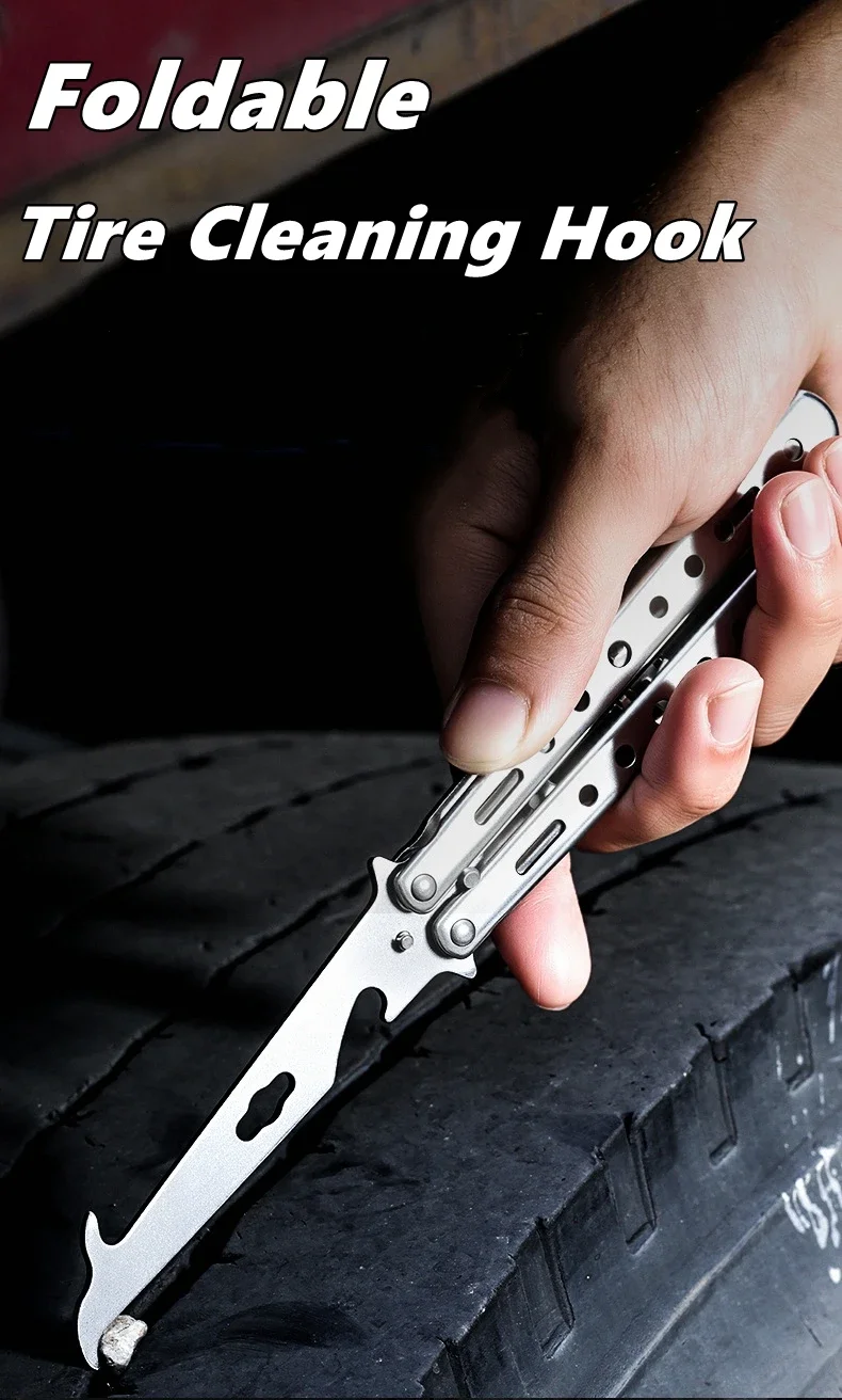 Multifunctional Car Tire Excavator Butterfly Pick Hook Clear Stone Folding Practice Unfolded Blade Car Window Breaker Tool