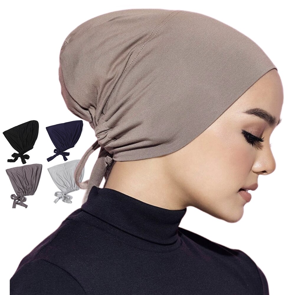 Tampas internas ajustáveis, cor sólida, elástica, modal, hijab, gorro muçulmano, underscarf, acessórios de moda feminina