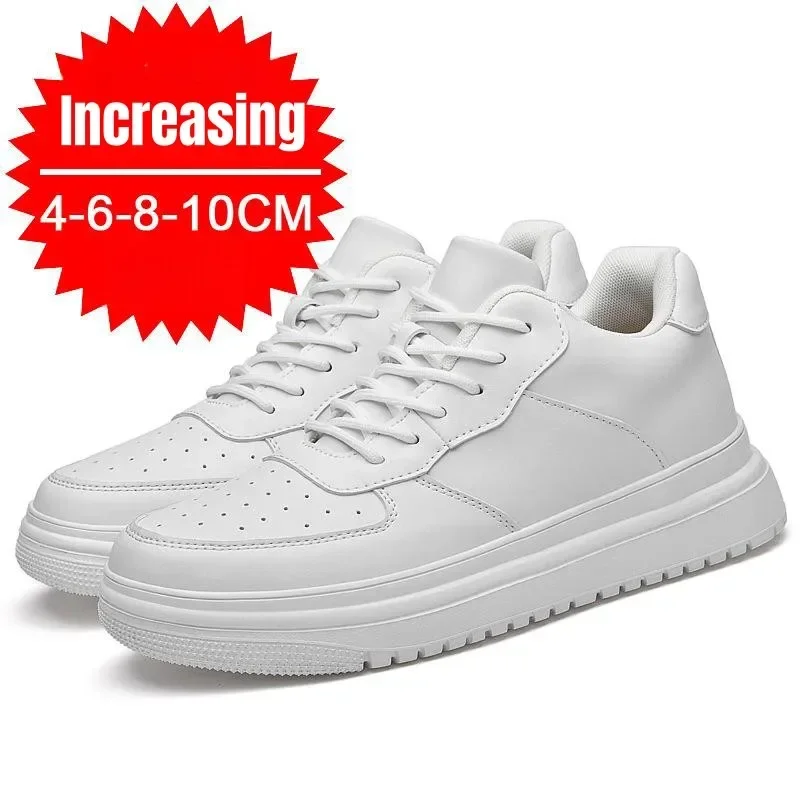 Sepatu Peninggi Badan PDEP untuk Pria 10cm, Sneakers Elevator Tak Terlihat, Kulit Putih, Sepatu Olahraga, Zapatillas De Hombre, Ukuran Besar 46
