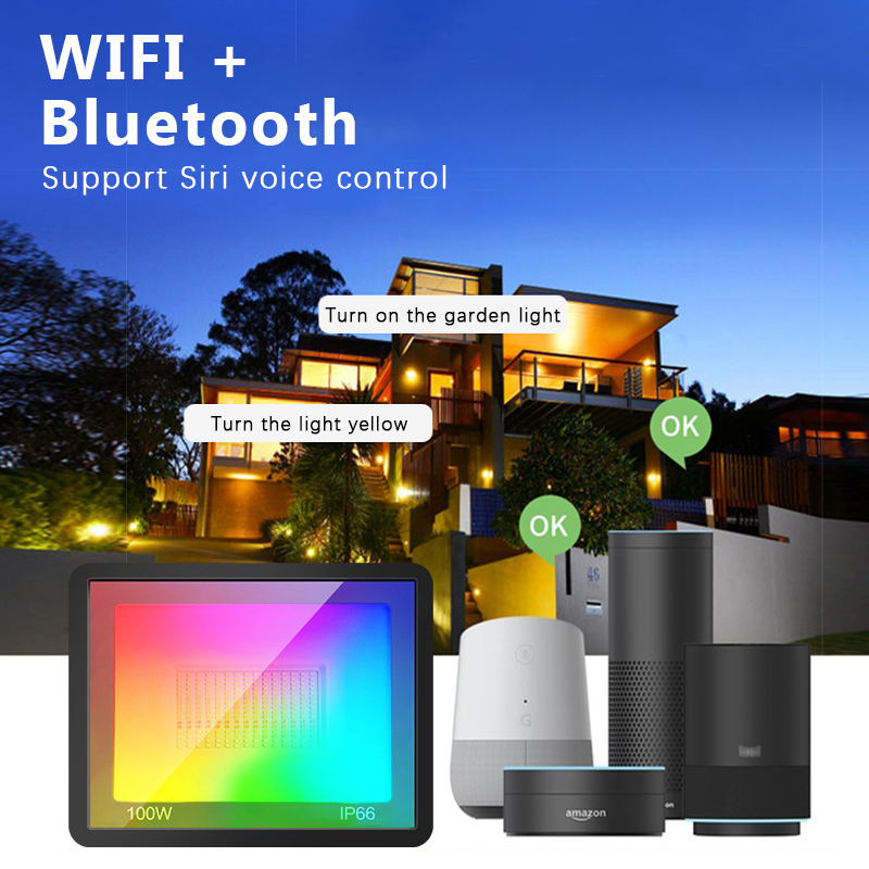 Lampu Sorot Pintar Tuya RGB CW Dapat Diredupkan Kontrol Suara APP IP66 Tahan Air LED Lampu Sorot Luar Ruangan untuk Pesta Taman Halaman Lanskap