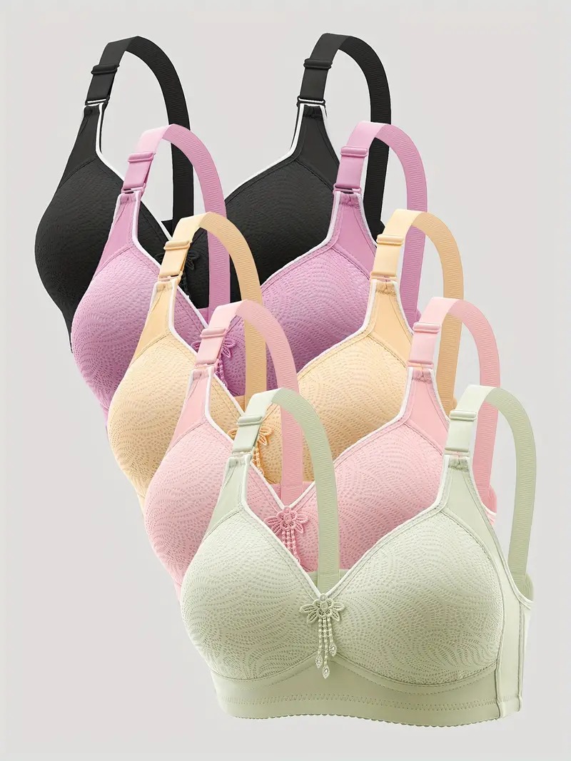 Soutien-gorge jacquard avec appliques 1 pièce, soutien-gorge sans fil élégant légèrement rembourré, lingerie et sous-vêtements pour femmes