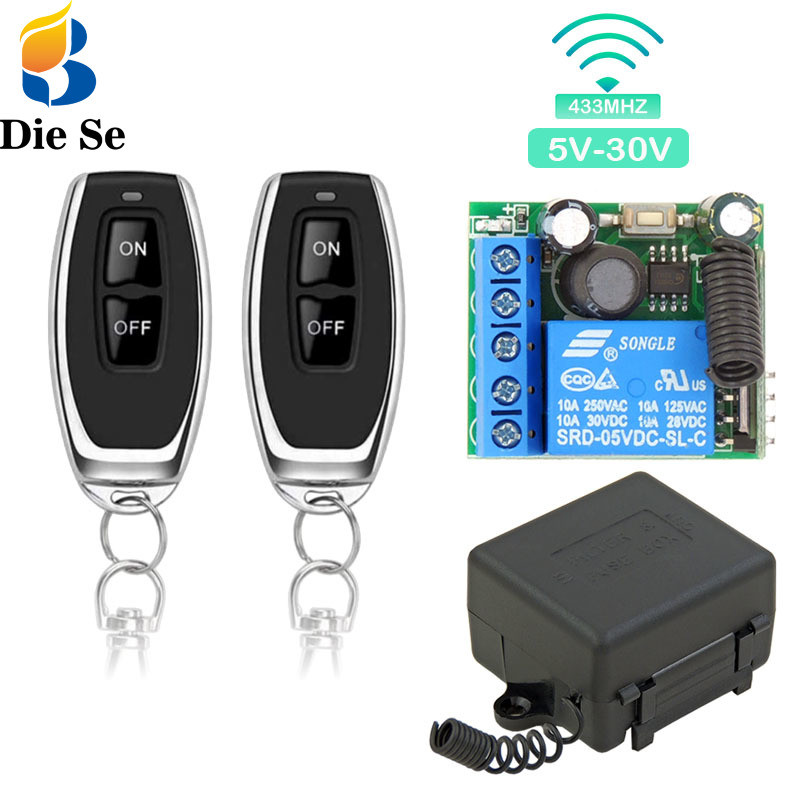 Télécommande universelle sans fil 433 Mhz, interrupteur 5V 12V 24V 30V 10A, relais récepteur marche/arrêt pour porte de Garage à lumière Led