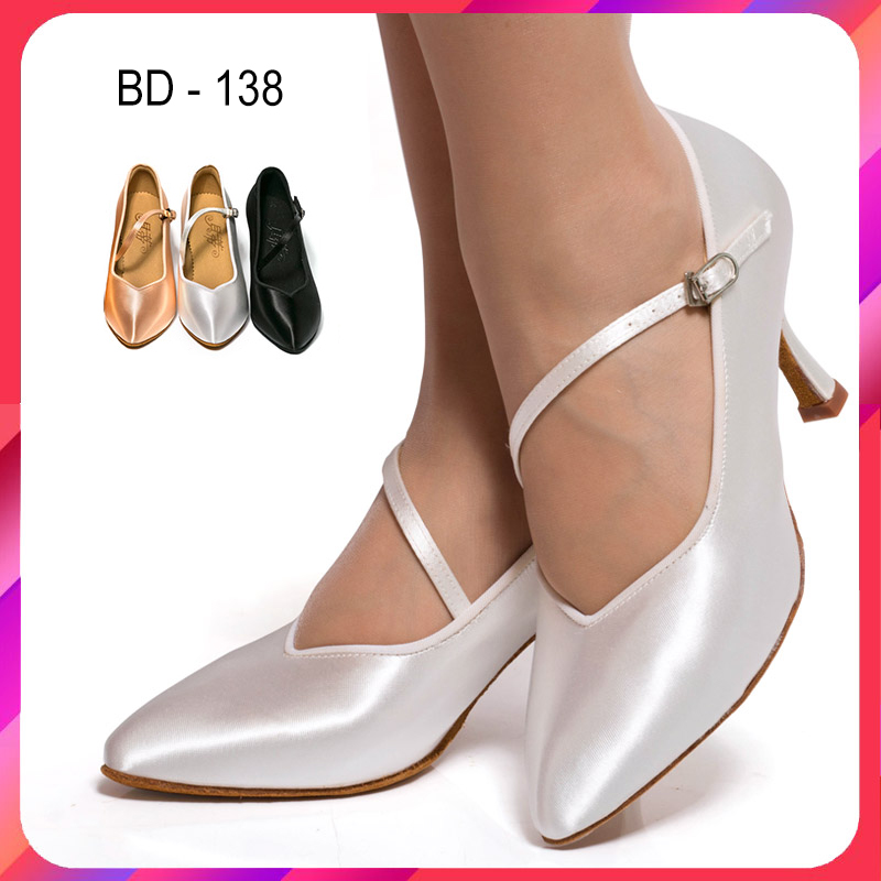 Closed Toe BD138 Women Stardard Dancing Shoes White Flesh 2.5inch Stable Practise Latin Ballroom Dance Shoes For Girls