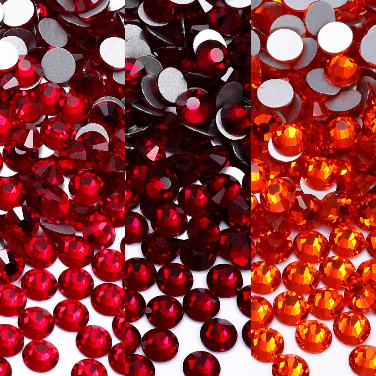 Alle Größen SS3-SS60 dunkles Siam-Glas mit flacher Rückseite, Strass-Glitzer, tiefrot, runder silberner Boden, zum Aufkleben auf Kristalldiamanten für Nagelkunst