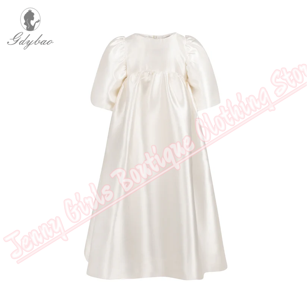 Cetim arco volta princesa 15 vestidos quinceanera manga curta elegante casamento baile de formatura vestido da menina flor em torno do pescoço sacramento personalizado