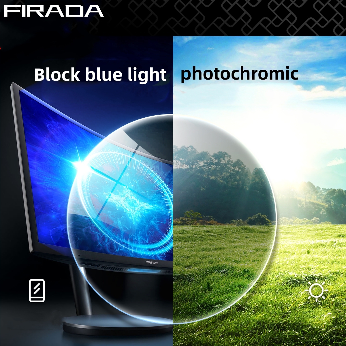 FIRADA 1.56 1.61 1.67 1.74 ponsel anti-refleksi, lensa Photochromic Anti sinar biru membaca miopia resep optik ponsel