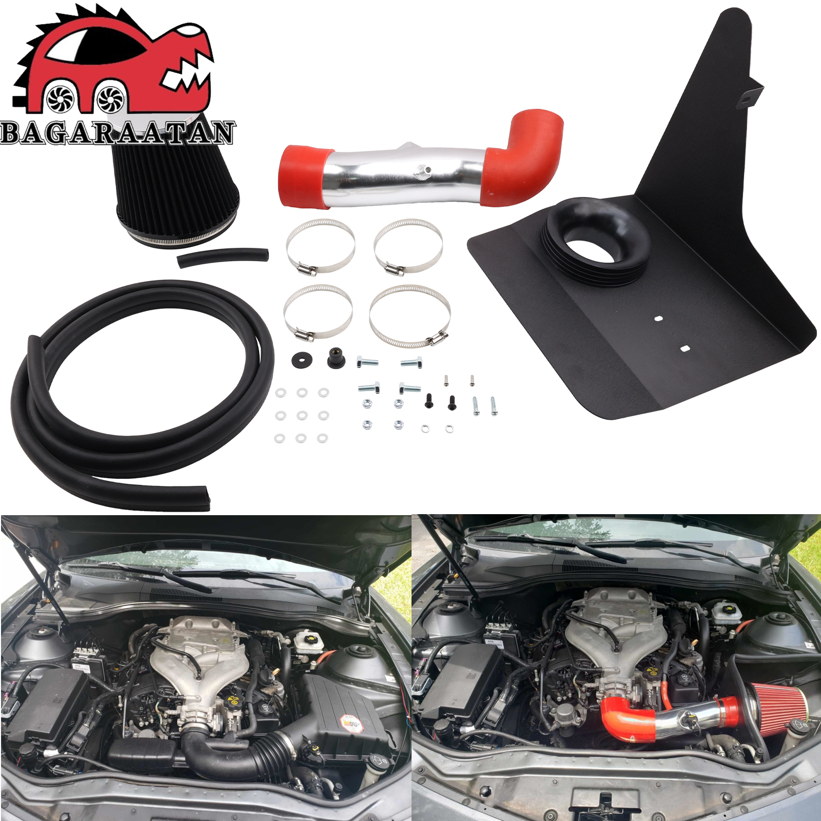 Untuk Kit Asupan Udara Dingin Chevy dengan Kit Filter Pelindung Panas Merah untuk Mesin 10-11 Camaro V6 3,6L Meningkatkan Akselerasi Kinerja