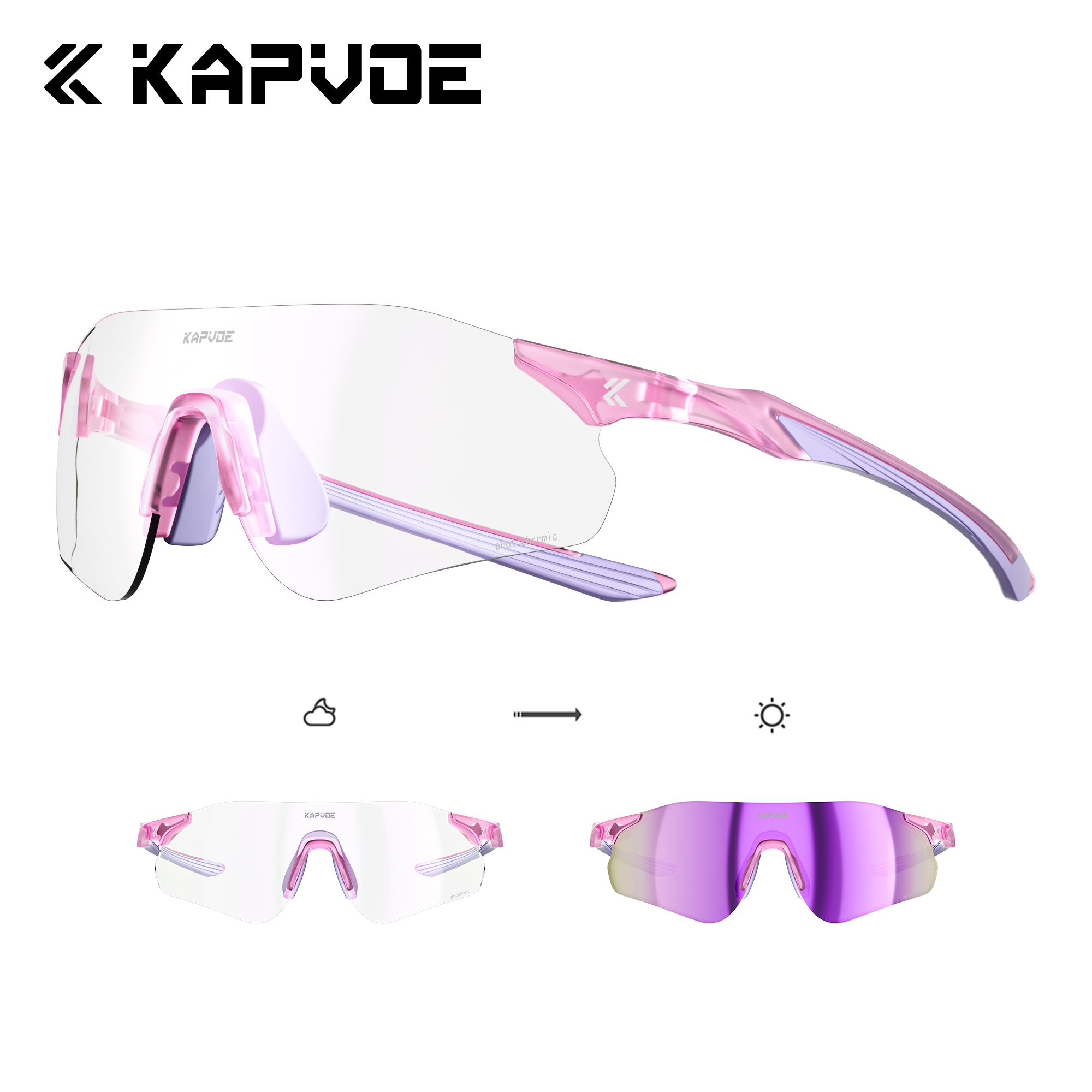 Okulary przeciwsłoneczne fotochromowe Kapvoe do biegania, damskie okulary rowerowe, okulary rowerowe UV400, okulary sportowe MTB, okulary rowerowe męskie, okulary do pickleballa