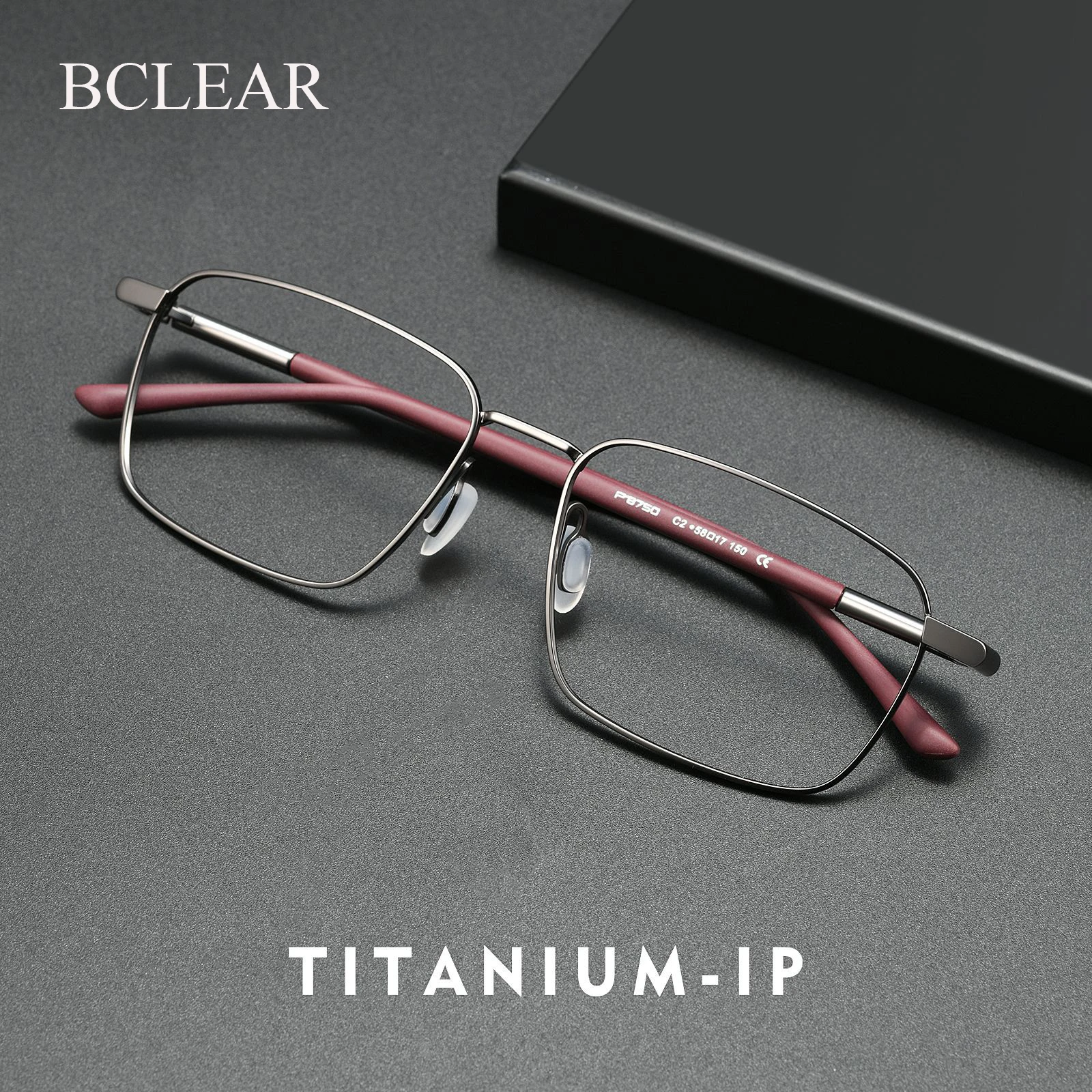 BCLEAR Fashion ultralichte brilmonturen van puur titanium voor mannen met grote gezichten, minimalistische zakelijke bril met vierkante elastische poten