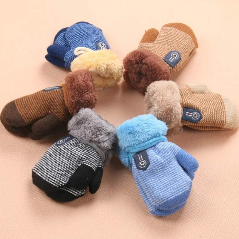 Guantes tejidos de invierno para bebés de 0 a 3 años, manoplas con dedos completos y cuerda cálida para niños pequeños, accesorios para niños KF960